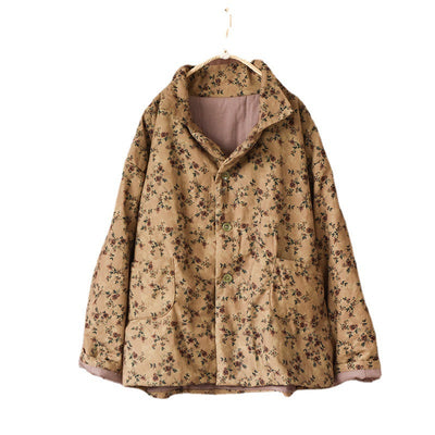 Women Retro Cotton Padded Loose Floral Coat