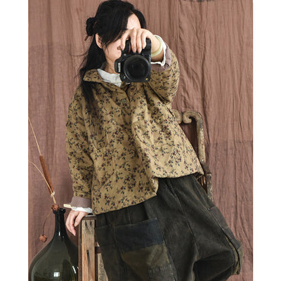 Women Retro Cotton Padded Loose Floral Coat