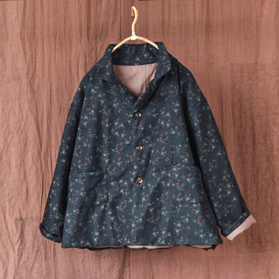 Women Retro Cotton Padded Loose Floral Coat