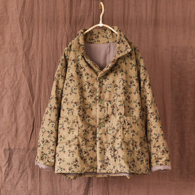 Women Retro Cotton Padded Loose Floral Coat