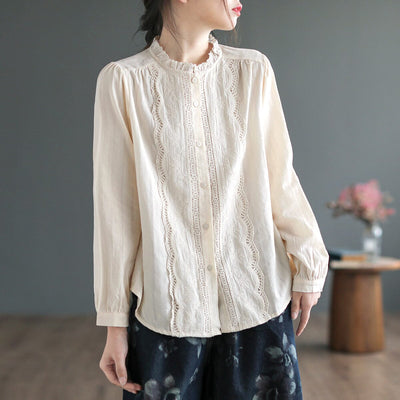 Women Retro Hollow Cotton Loose Blouse