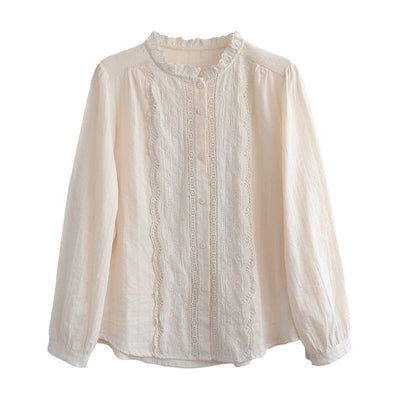 Women Retro Hollow Cotton Loose Blouse