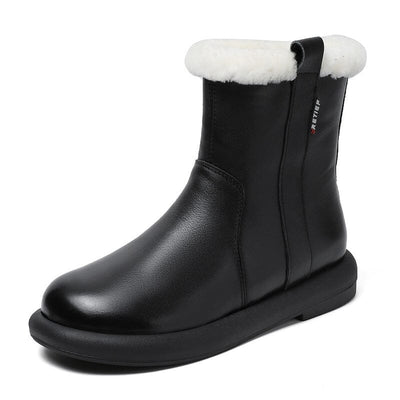 Women Retro Leather Woolen Winter Snow Boots