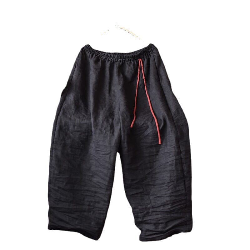 Women Retro Loose Solid Linen Bloomers