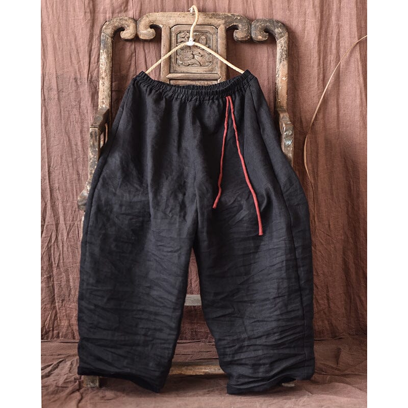 Women Retro Loose Solid Linen Bloomers