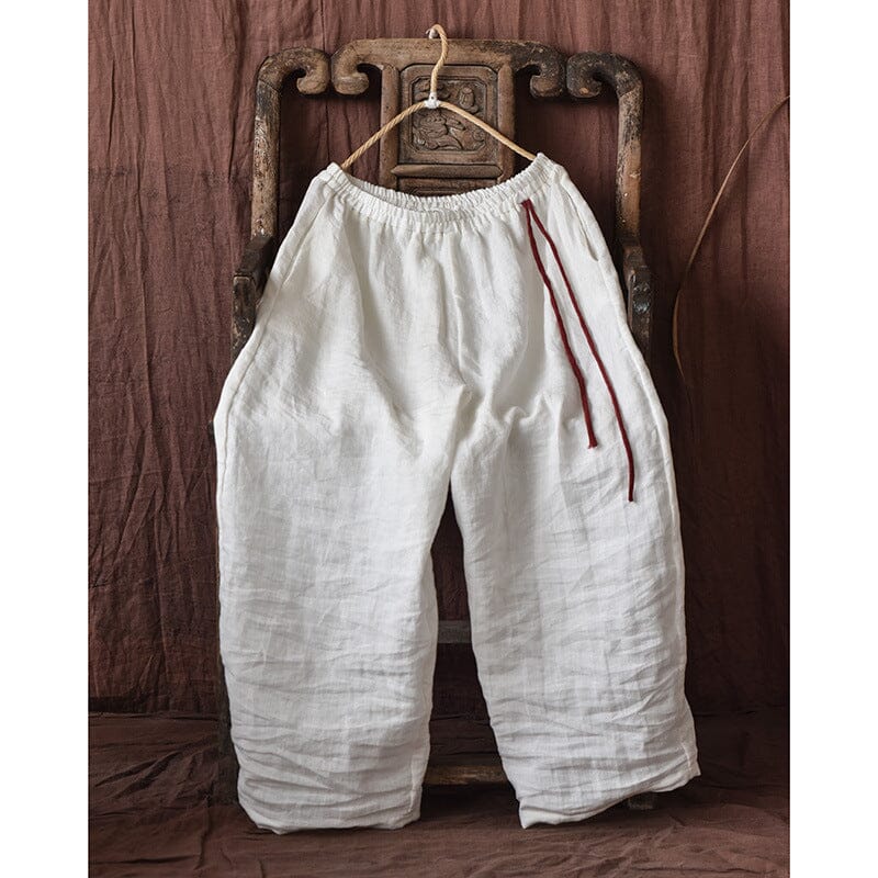 Women Retro Loose Solid Linen Bloomers