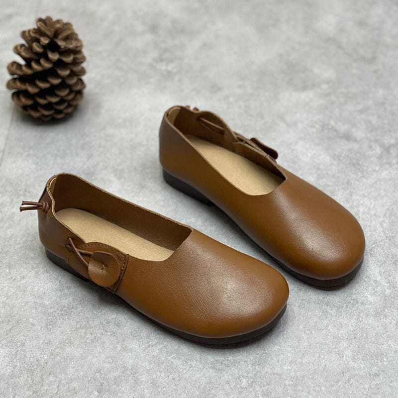 Women Retro Mimalist Soft Leather Flat Casual Shoes