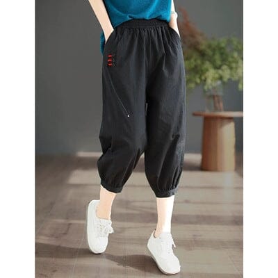 Women Summer Cottotton Solid Calf-length Harem Pants