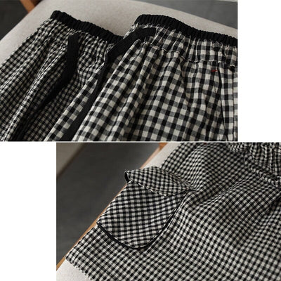 Women Summer Loose Plaid Cotton Loose Shorts